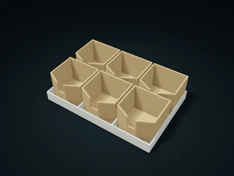 Spouted Bead Cup Tray model preview, default size 210 × 140 × 55 mm, 7 parts