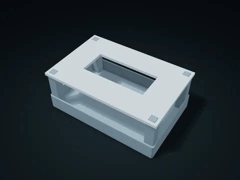 Four-Post Floating Lid Long-Item Box model preview, default size 190 × 125 × 72 mm, 2 parts
