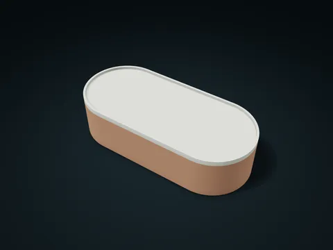 Rounded Capsule Box model preview, default size 200 × 90 × 50 mm, 2 parts