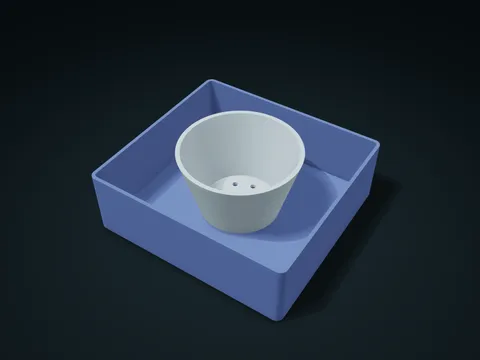 Cone Cup Sieve & Catch Tray Box model preview, default size 145 × 135 × 55 mm, 2 parts