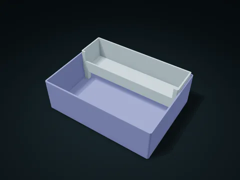 Corner Raised Deck Lift-Out Box model preview, default size 180 × 135 × 62 mm, 2 parts