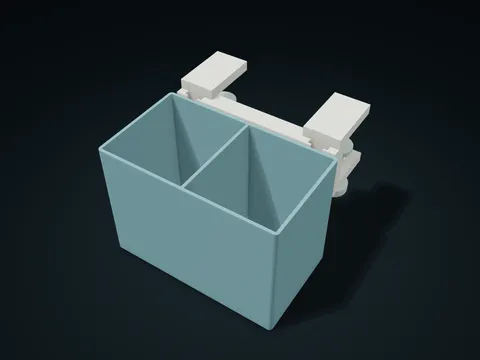 Desk-Clamp Lift-Off Divided Box model preview, default size 140 × 136 × 108 mm, 6 parts