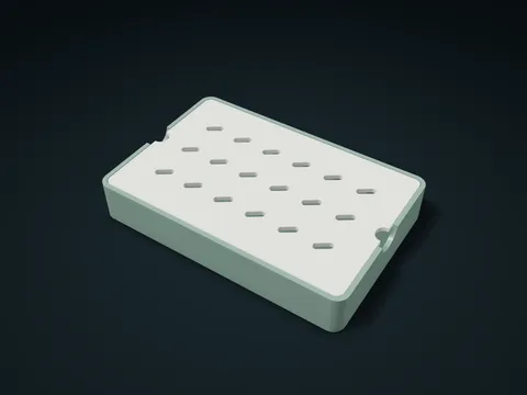 Diagonal-Row Draining Soap Dish model preview, default size 150 × 100 × 24 mm, 2 parts