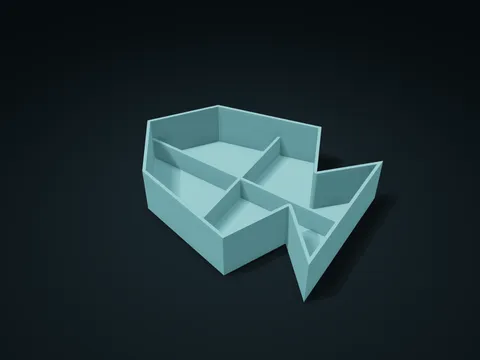 Fishtail Zoned Storage Tray model preview, default size 180 × 140 × 40 mm, 1 part