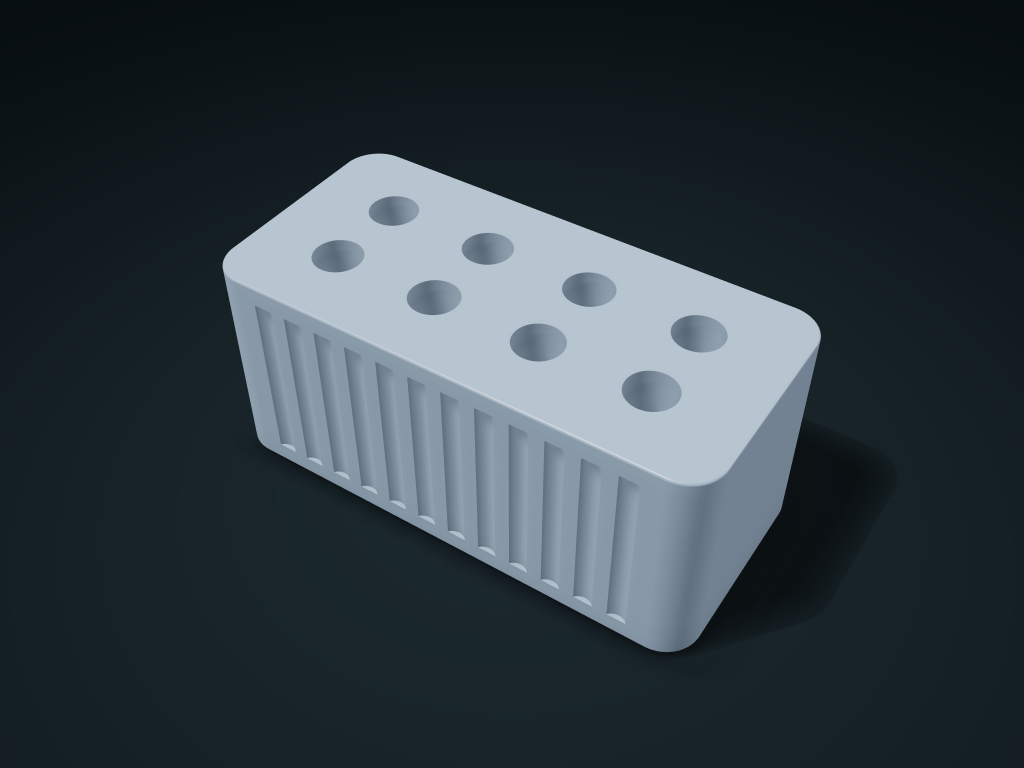 Fluted Multi Hole Pen Block model preview, default size 126 × 60 × 55 mm, 1 part