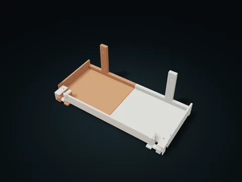 Drop-Down Front Paper Box Wall Rack model preview, default size 290 × 135 × 100 mm, 11 parts