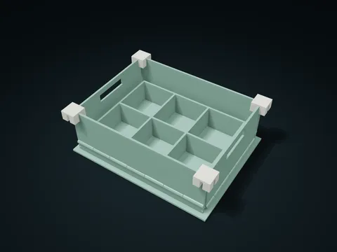 Folding Column Crate model preview, default size 184 × 144 × 64 mm, 10 parts