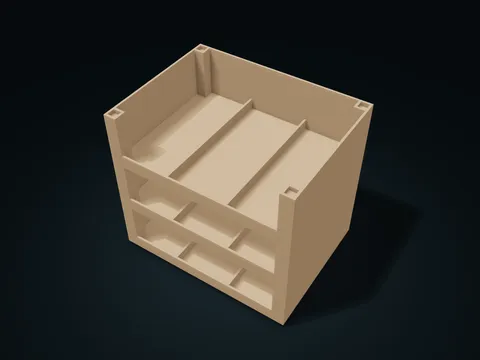 前取堆叠分仓盒模型预览，默认尺寸 200 × 150 × 180 mm，3 个零件