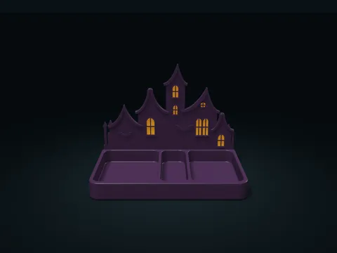 Gothic Haunted House Organizer Tray model preview, default size 218 × 140 × 164 mm, 9 parts