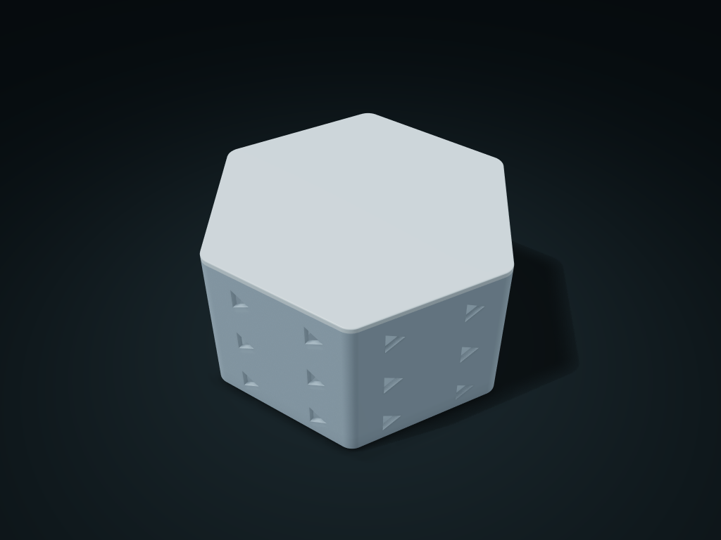 Hex Triangle Window Lift Lid Box model preview, default size 160 × 140.7 × 85 mm, 2 parts