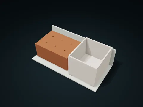 Lift-Out Hole Box Rotary Tool Station model preview, default size 200 × 100 × 70 mm, 3 parts