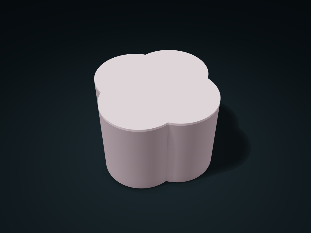 Four-Lobe Lift-Lid Canister model preview, default size 136 × 136 × 88 mm, 2 parts