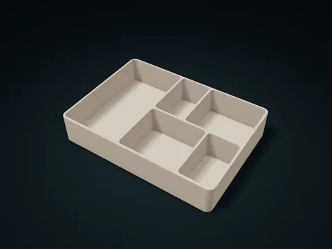 Offset Rounded Five Pocket Tray model preview, default size 210 × 150 × 40 mm, 1 part