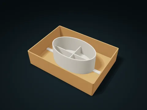 Oval Cross Lift-Out Cup Box model preview, default size 180 × 130 × 48 mm, 2 parts