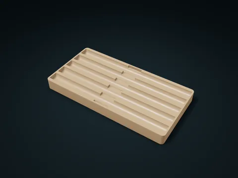 Pen Lay-Flat Slot Tray model preview, default size 200 × 100 × 18 mm, 1 part