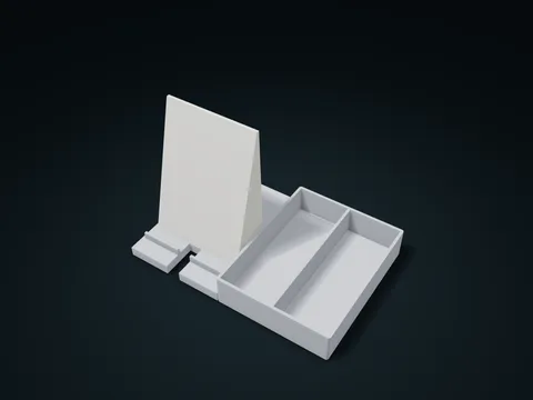 Phone Stand Organizer model preview, default size 180 × 120 × 120 mm, 2 parts