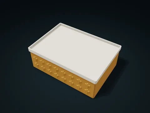 Cross Relief Tray Lid Box model preview, default size 170 × 120 × 58 mm, 2 parts