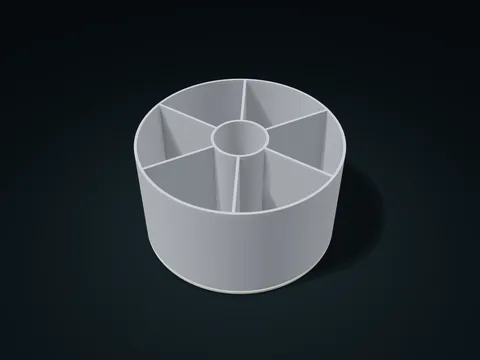 Radial Rotating Divided Box model preview, default size 180 × 180 × 100 mm, 2 parts