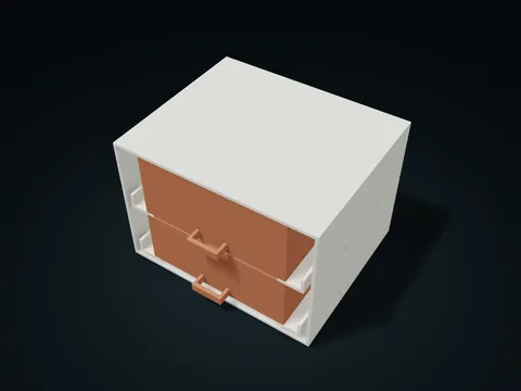 Interchangeable Rail Shelf Drawer model preview, default size 200 × 180 × 140 mm, 9 parts