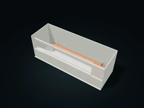 Axle-Rest Roll Cutter Station model preview, default size 380 × 130 × 135 mm, 4 parts