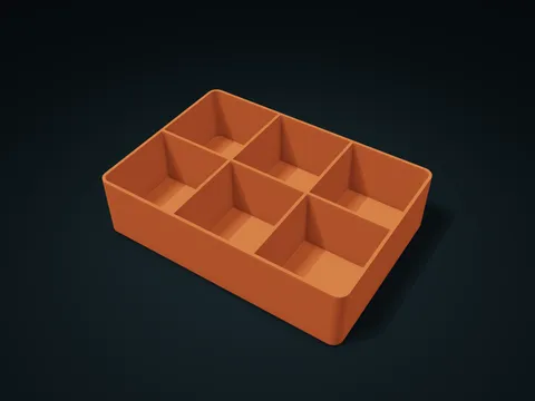 Rounded Divided Tray model preview, default size 200 × 140 × 50 mm, 1 part