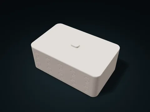 双卷曲纹提盖盒模型预览，默认尺寸 220 × 140 × 90 mm，2 个零件