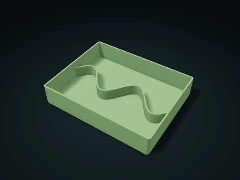 Curved Wave Twin Long Compartment Tray model preview, default size 180 × 140 × 34 mm, 1 part