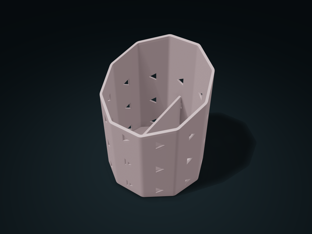 Slant Ten Facet Triangle Cup model preview, default size 120 × 114.9 × 145 mm, 1 part