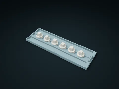 Track Socket Storage Tray model preview, default size 200 × 64 × 21.4 mm, 8 parts