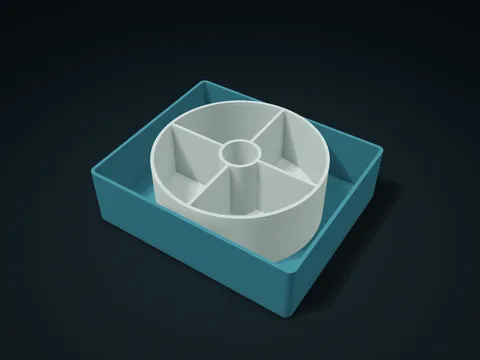 Round Core Radial Compartment Box model preview, default size 155 × 130 × 50 mm, 2 parts