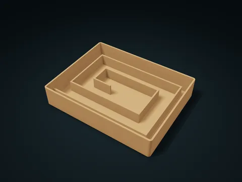 Square Spiral Workflow Channel Tray model preview, default size 180 × 140 × 34 mm, 1 part
