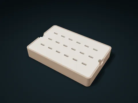 Staggered Capsule Draining Soap Dish model preview, default size 150 × 100 × 24 mm, 2 parts