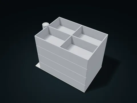 Swivel Tiered Storage Trays model preview, default size 190 × 120 × 140 mm, 5 parts