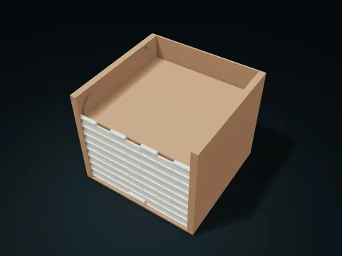 Front-Opening Shutter Cabinet model preview, default size 156 × 151.1 × 132 mm, 10 parts