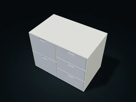 Two-Column Drawer Cabinet model preview, default size 240 × 150 × 180 mm, 6 parts