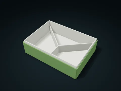 Y-Shaped Workflow Lift-Out Box model preview, default size 180 × 130 × 48 mm, 2 parts