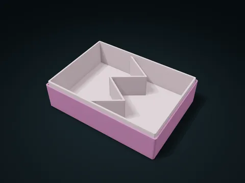 Meandering River Two-Zone Lift-Out Box model preview, default size 180 × 130 × 48 mm, 2 parts